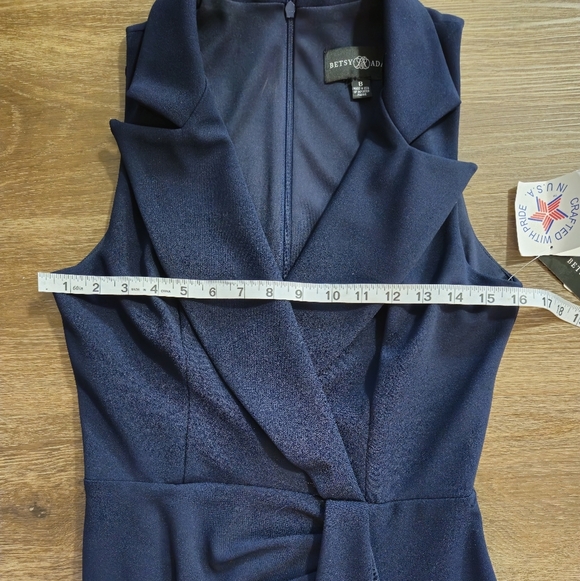 BETSY & ADAM Ruffled Tuxedo Navy Maxi Dress Sleevless Side Slit NWT sz 8 - Picture 9 of 14